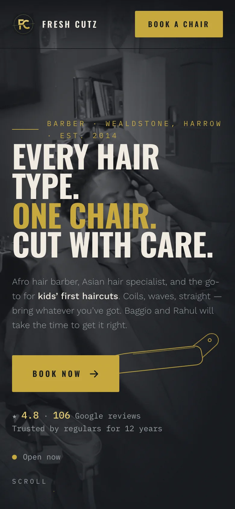 Fresh Cutz Barber website - mobile view