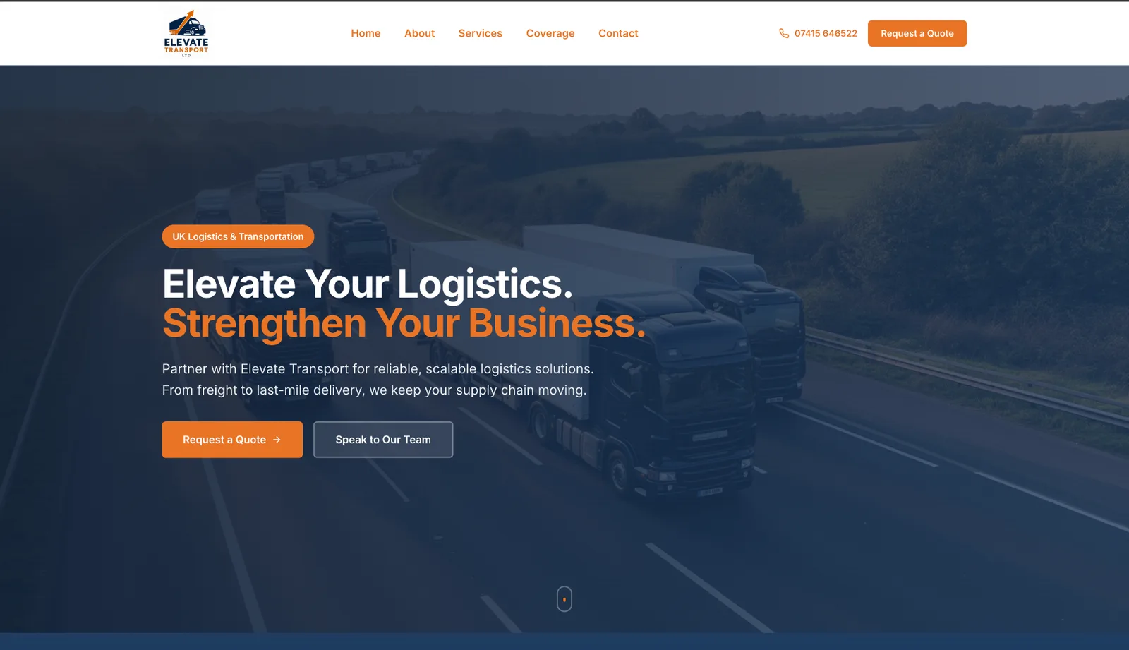 Elevate Transport website built by TitanStudio
