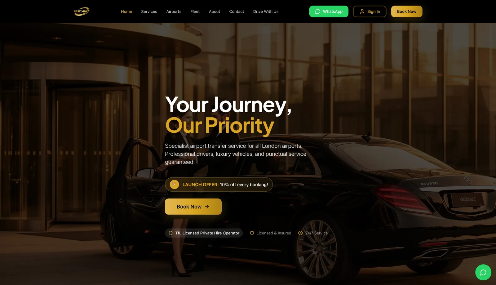 Fast Lane Cars - Airport Transfers · Chauffeur website by TitanStudio