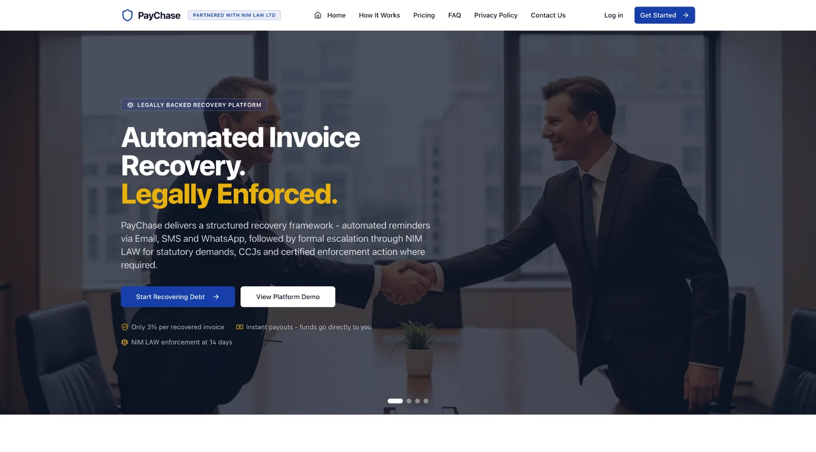 PayChase - FinTech · Automated Debt Recovery website by TitanStudio